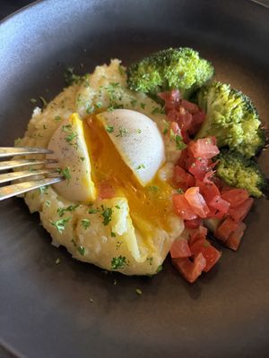 This is a VEGAN egg she makes out of tofu that looks just like a real egg! It is DELICIOUS!!!   at Ka Papa Cuisine in Sarasota