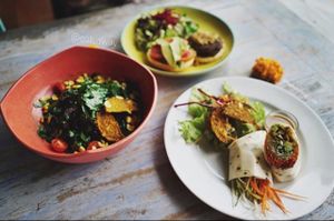 our vegan dish  at Clean Cafe in Ubud