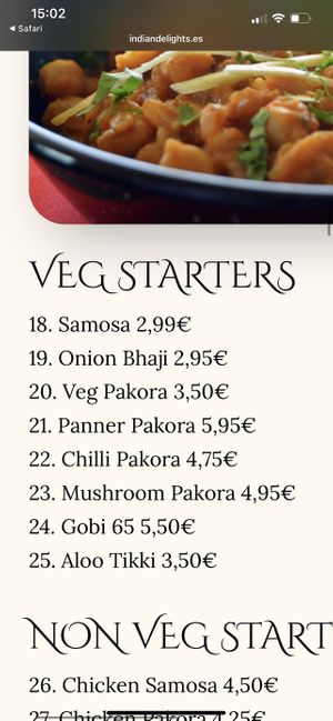 Lots of veggie options and majority vegan friendly or can be made vegan  at Indian Delights in Lanzarote
