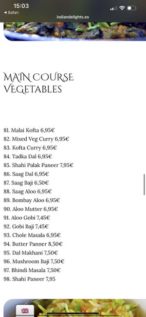 Lots of vegan options on menu or can be made vegan  at Indian Delights in Lanzarote