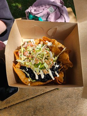The bean burrito bowl--the white stuff was a cultured sour cream at Black Magic Mexican in Lebanon