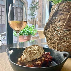 Delicious apple and red fruit crunble, vegan& gluten free at Parsley and Thyme in Silves