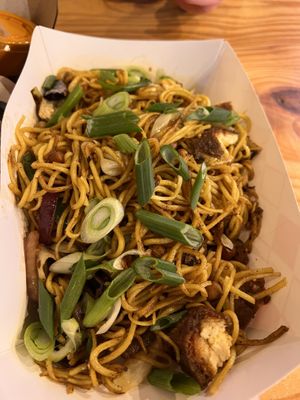Vegan pan fried noodles (Bhatti Chowmein)  at CAFEMANDU in Irving