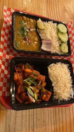 Vegan Curry Masala I think up top, Dynamite Tofu below (my favorite!)  at CAFEMANDU in Irving