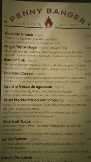Food menu 1 at Penny Banger in Barcelona
