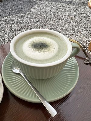 Mugwort Latte with Plant Mylk, of course.  at Pengohoda - 펜고호다 in Jeju