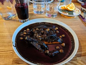 Mole negro with garbanzo, chayote and sweet potato at Copal in Santa Cruz