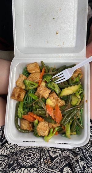 vegan tofu stir fry with avocado noodles   at Adela's Country Eatery in Kaneohe