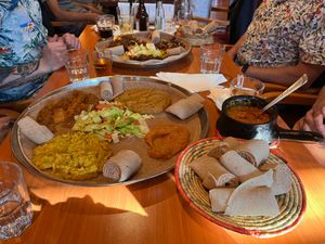Injera with 4 different vegan dishes. at Semai in Amsterdam
