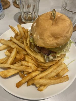 Vegan burger and chips at Slice + Dice in Norwich