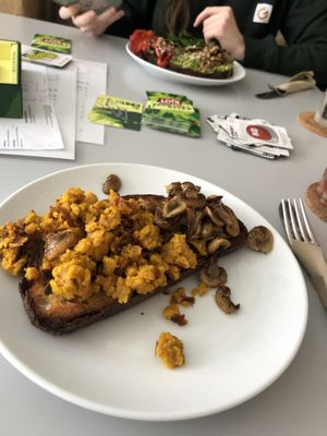 *eggs* and mushroom toast (avo swapped for eggs)  at Slice + Dice in Norwich