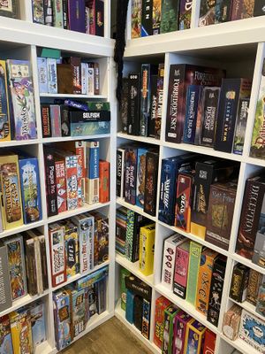 Some of the games available!  at Slice + Dice in Norwich