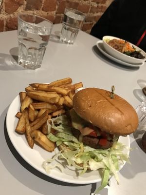 My burger and the best chips  at Slice + Dice in Norwich