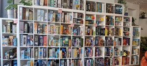 Array of board games at Slice + Dice in Norwich