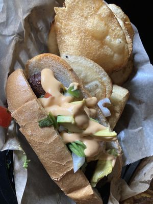 Mexicali vegan sausage and chips  at Tony's Darts Away in Burbank