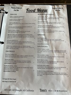 Menu (if you can even read it on happycow 🤣)  at Tony's Darts Away in Burbank