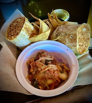 On the weekends for brunch, Tony’s Darts Way, Vegan, Burrito,  I like to add a side of kimchi . And their ranch is one of the best vegan ranches I’ve had hands-down.  at Tony's Darts Away in Burbank