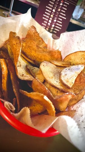 Hot spicy cayenne chips , made fresh to order!   at Tony's Darts Away in Burbank