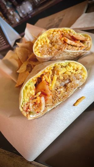 This is the vegan breakfast burrito only on weekends for “brunch” . I get mine with kimchi on the inside. And their ranch is so so so good.  at Tony's Darts Away in Burbank