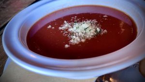 A delicious tomato soup  at Tony's Darts Away in Burbank