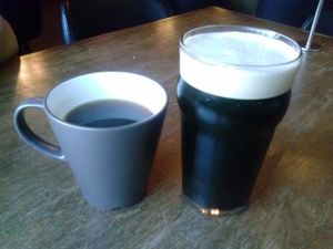 coffee and Old No. 38 stout for brunch at Tony's Darts Away in Burbank