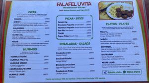 Menu at Falafel in Uvita