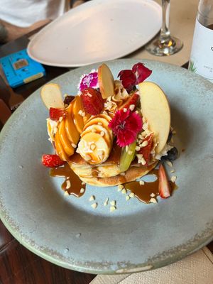 Vegan style pancake with maple syrup  at Faire Brunch & Drinks in Barcelona