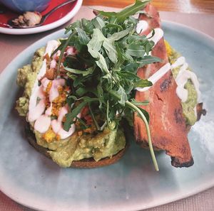 Amazing vegan avocado toast with vegan bacon 😍  at Faire Brunch & Drinks in Barcelona