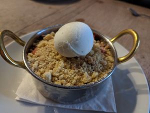 Apple & Crumble with coconut icecream at The Abinger Hatch in Dorking