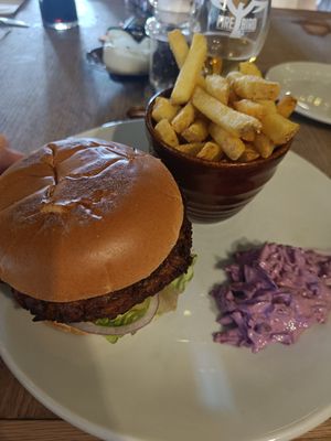 Onion bhaji burger at The Abinger Hatch in Dorking