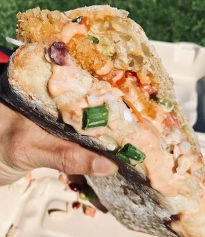 Shrimp Po' Boy at Vegan Mob in San Bruno