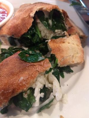 Unmelted Daiya cheese on Calzone at Pizzeria Bacio Ristorante in Poughkeepsie