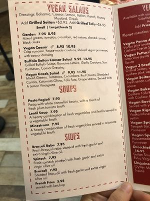 Vegan menu  at 3 Brothers Pizza of Glen Glove in Glen Cove