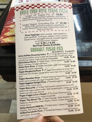 Vegan menu  at 3 Brothers Pizza of Glen Glove in Glen Cove