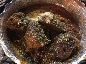 Vegan meatball with oregano garlic chili flakes  at 3 Brothers Pizza of Glen Glove in Glen Cove