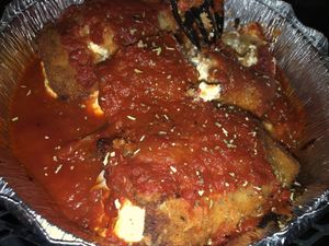 Vegan eggplant Parmesan  at 3 Brothers Pizza of Glen Glove in Glen Cove