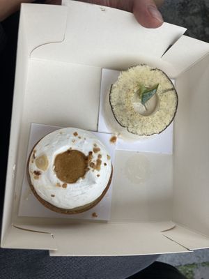 Pina colada mousse pastry and some tartelette with a vanilla custard filling.  at La Pâtisserie Vegan - Les Saveurs De La Bastille in Liege