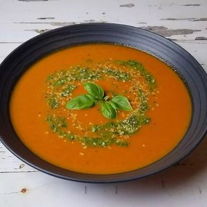 Tomato-basil soup at Plant Power Nashville  in Brentwood