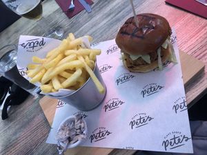 Peri chicken burger and chips at The Woolpack in Wilstead