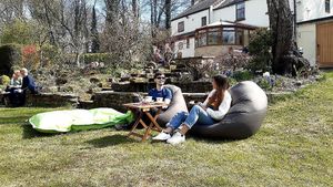 Visitors to the tea garden at The Mill House Tea Garden in Eckington