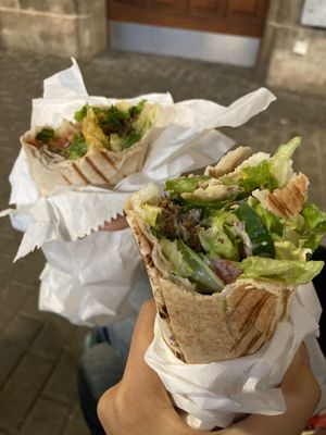 Falafel (front) and soya (back) kebabs at DAMAS - Vegan Kebab & Falafel in Erlangen