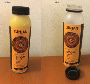 Very ginger-y ginger juice, before drinking and after. at Ginjan Cafe in New York City