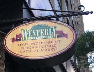 Sign in front at Westerly Health Foods in New York City