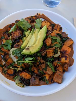 Sweet potato hash w/out animal products (added avocado) at Paperboy in Austin