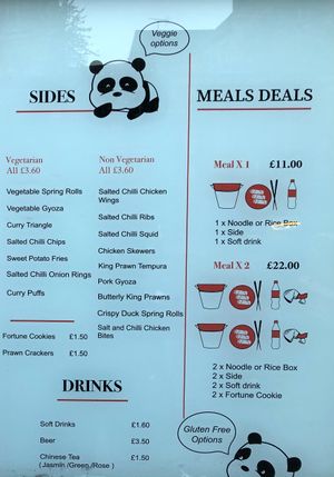 Separate veggie side list  at Red-Box Noodle Bar in Edinburgh