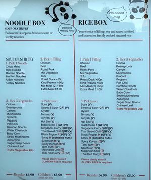 Main menu that you can choose to build your own dish with at Red-Box Noodle Bar in Edinburgh