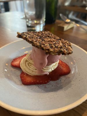 Sorbet and whip with a delicate sesame seed cracker. ‘I tasted all of these things before, but never put together like this’  at Bistro Lupa in Copenhagen