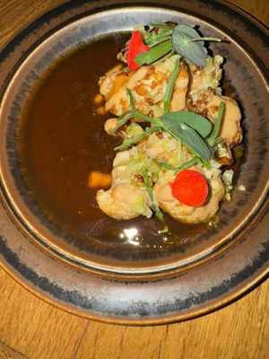 Cauliflower with umami broth   at Bistro Lupa in Copenhagen