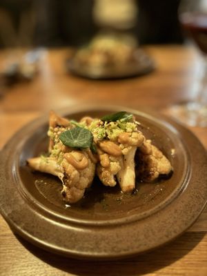 Cauliflower Florets / Puree / Mustard Seeds / Umami Broth  at Bistro Lupa in Copenhagen