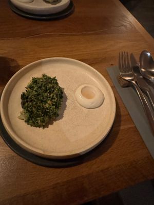 Cabbage/ Gooseberries / Parsley / Pumpkin Seed w oatmeal yogurt  at Bistro Lupa in Copenhagen